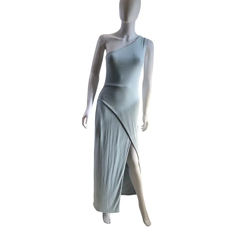Abercrombie & Fitch One Shoulder Ribbed Maxi Dress Light Blue Tall XST NEW